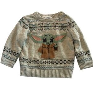 GAP Kids Baby Yoda Grogu Star Wars Light Gray Sweater, 18-24M